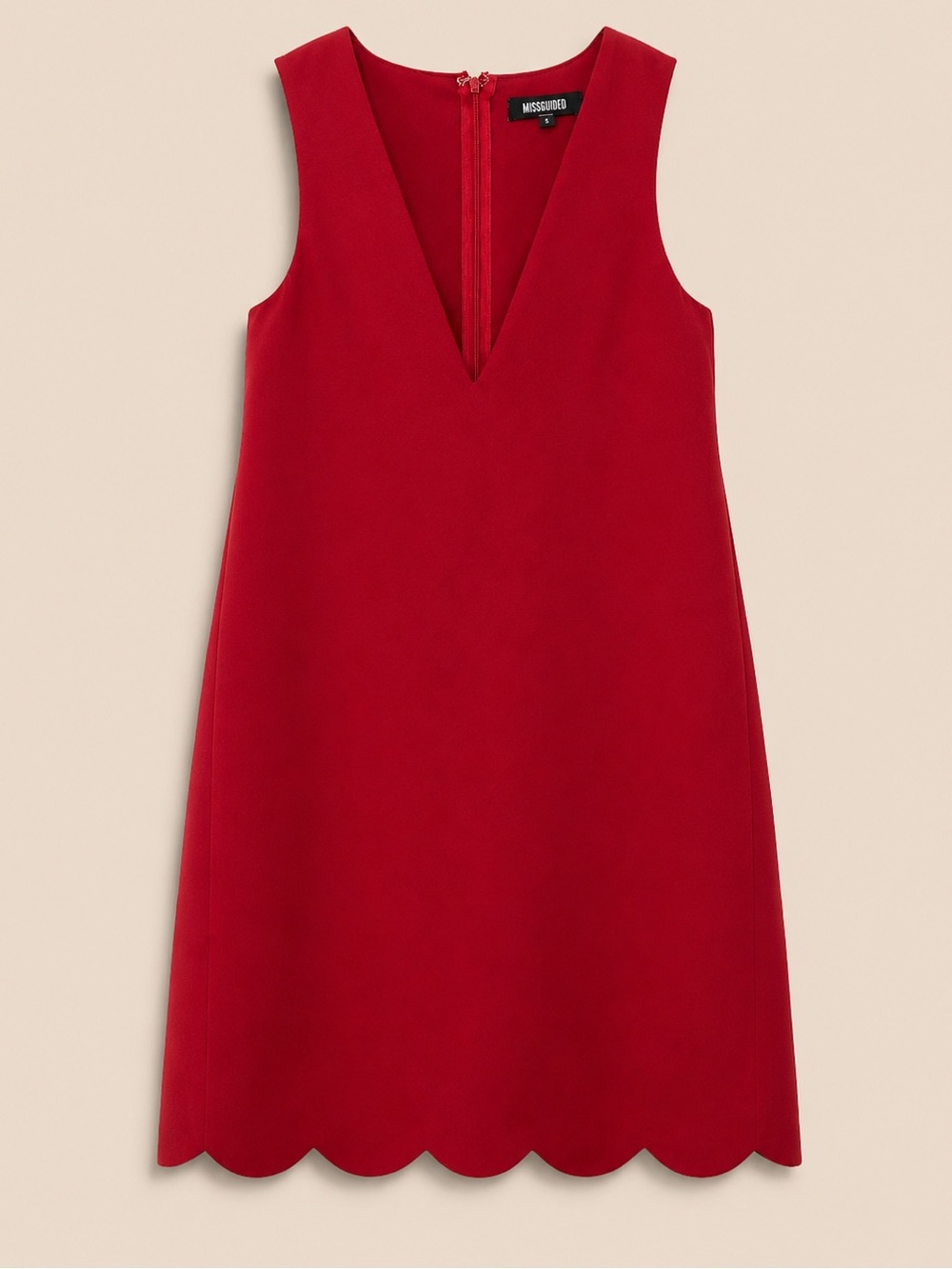 Misguided Red Scalloped Hem Shift Dress – Size S